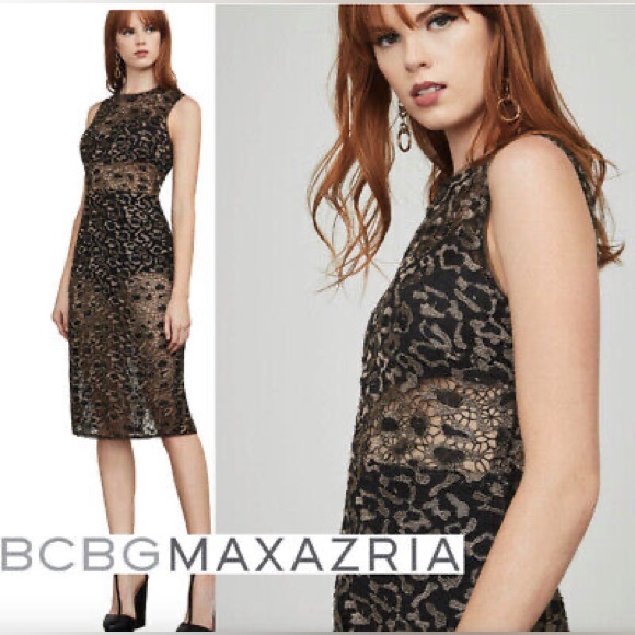 BCBG MAXAZRIA Riley Metallic Leopard Dress BLACK - GOLD Metallic - Picture 1 of 10